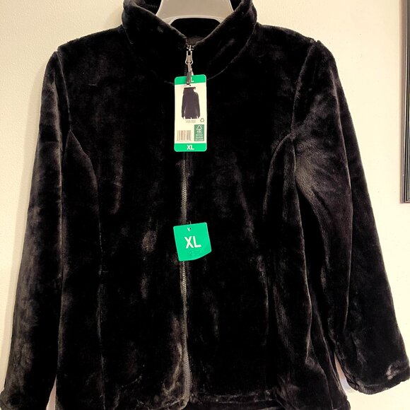 NWT 32 Degrees Heat Fleece Jacket Womens XL Black Full Zip Up Plush Pockets - Picture 1 of 9